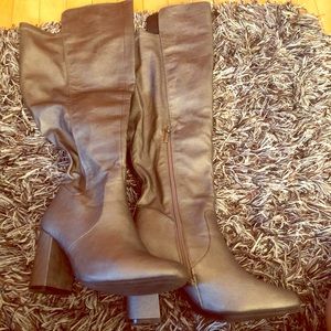 Ashley Stewart Pewter Block Heel Knee High Boots